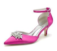 ENWIND Femmes Bas-Talon Bout fermé Escarpins à Bretelles Strass Sangle de Cheville Mariage Chaton Talons,Fuchsia,43 EU