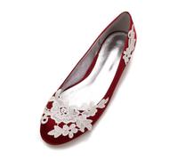 ENWIND Femmes Dentelle Satin Bout Fermé Plat Chaussures De Mariage Glisser sur des Chaussures De Demoiselle d'honneur De La Mariée,Dark Red,40 EU