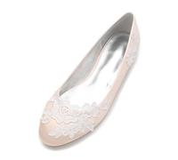 ENWIND Femmes Dentelle Satin Bout Fermé Plat Chaussures De Mariage Glisser sur des Chaussures De Demoiselle d'honneur De La Mariée,Champagne,36 EU