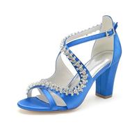 ENWIND Femmes Sandale Bout Ouvert Strass Sangle Croisée Fête Chaussures Talons Hauts Bloc Carré pour Soirée Parties Mariage