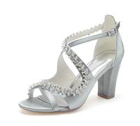 ENWIND Femmes Sandale Bout Ouvert Strass Sangle Croisée Fête Chaussures Talons Hauts Bloc Carré pour Soirée Parties Mariage