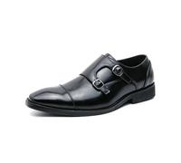 ENWIND Homme Double Monk Boucle Chaussures à de Cuir Chaussures Habillées Business Casual Derby Loafer,Noir,42 EU