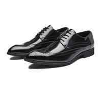 ENWIND Homme PU Cuir Bout Pointu Chaussures De Ville À Lacets Chaussure Derbys Formel Affaire Mariage Brogues,Noir,39 EU