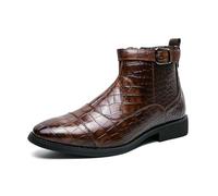 ENWIND Hommes Bottines Chelsea en Cuir Imprimé Talon Bas Bottes De Moine À Boucle À Bout Pointu,Marron,45 EU
