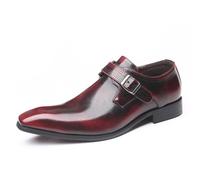 ENWIND Hommes Boucle Simple Chaussures de Moine Cuir Microfibre Officiel Mocassins Plats,Burgundy,48 EU