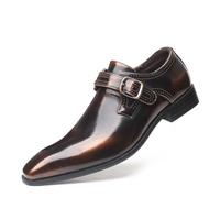 ENWIND Hommes Boucle Simple Chaussures de Moine Cuir Microfibre Officiel Mocassins Plats,Marron,38 EU