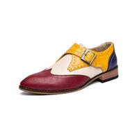 ENWIND Hommes Chaussures Bout d'aile à Boucle Moine Mariage Cuir Oxfords Multicolore Brogues Chaussures,Rouge,44 EU