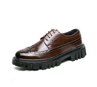 ENWIND Hommes Chaussures Habillées Oxford Chaussures Talon Bas PU Cuir Brogue Wingtip Chaussures Formelles pour Bureau Affaires Mariage,Marron,38 EU