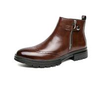 ENWIND Hommes Cuir Bottines Fermeture éclair Latérale Brogues Chaussures Habillées,Marron,42 EU