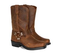 ENWIND Hommes Cuir Équitation Moto Bottes Chevalier Mi-Mollet Bout Carré Western Cowboy Biker, Jaune, 39 EU