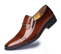 ENWIND Hommes Mocassins à Enfiler Antidérapant en Cuir Verni Bout Pointu Chaussures Formelles Fête de Mariage Travail Chaussures d'affaires,Marron,43 EU