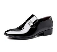 ENWIND Hommes Mocassins Bout Rond Chaussures Formelles Fête De Mariage Travail en Cuir Verni Chaussures Habillées d'affaires,Noir,42 EU