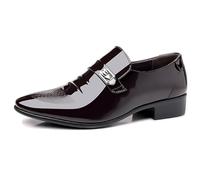 ENWIND Hommes Mocassins Bout Rond Chaussures Formelles Fête De Mariage Travail en Cuir Verni Chaussures Habillées d'affaires,Marron,46 EU