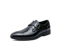 ENWIND Hommes Moine Boucle Brogues Chaussures Mariage Cuir Oxfords à Enfiler Chaussures de Business Habillées Formelles,Noir,41 EU