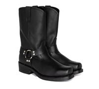 ENWIND Hommes PU Cuir Équitation Moto Bottes Mi-Mollet Bout Carré Western Cowboy Biker, Noir, 42 EU