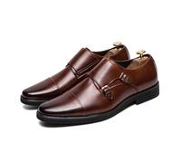 ENWIND Hommes Richelieus Monk Chaussures Habillées en Cuir synthétique à Talon Bas,Marron,46 EU