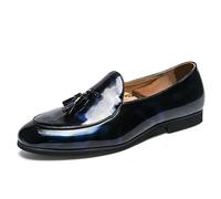 ENWIND Mocassins à Enfiler en Cuir Verni Brillant pour Hommes Glands Désinvolte Mod Chaussures de Conduite,Bleu,47 EU