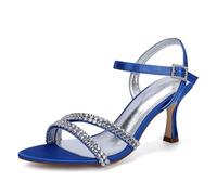 ENWIND Sandales À Talons Aiguilles en Strass pour Femmes Lanières en Cristal Chaussures De Fête De Mariage De Mariée À Bout Ouvert,Bleu,37 EU