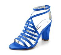ENWIND Sandales À Talons Femmes Épais Bout Ouvert Bretelles Croisées Chaussures De Robe De Mariée,Bleu,41 EU