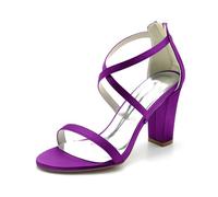 ENWIND Sandales d'Été à Bout Ouvert avec Fermeture éclair Boucle Bloc Talon Haut Soirée Party Escarpins,Violet,42 EU