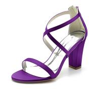 ENWIND Sandales d'Été à Bout Ouvert avec Fermeture éclair Boucle Bloc Talon Haut Soirée Party Escarpins,Dark Purple,39 EU