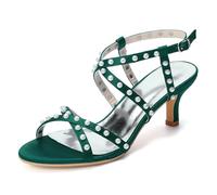 ENWIND Sandales Femme Été Talon Chic Mariage À Bout Ouvert, avec Bride Cheville Idéales pour Soirée Et Cérémonie,Vert,35 EU