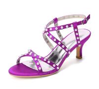ENWIND Sandales Femme Été Talon Chic Mariage À Bout Ouvert, avec Bride Cheville Idéales pour Soirée Et Cérémonie,Violet,38 EU