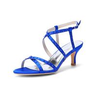 ENWIND Sandales Femmes À Talons Bas Chaussures De Mariage À Strass Chaussure De Danse De Soirée Talon Haut Bride Arrière pour Femmes,Bleu,36 EU