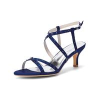 ENWIND Sandales Femmes À Talons Bas Chaussures De Mariage À Strass Chaussure De Danse De Soirée Talon Haut Bride Arrière pour Femmes,Marine,42 EU