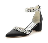 ENWIND Talons Bas Épais Pointes Pointues pour Femme avec Fermeture Éclair Arrière Chaussures Robe Formelle pour Mariage, Fête De Bureau,Noir,39 EU