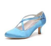 ENWIND Talons Femme pour Soirée Danser Escarpins Mary Jane Talons Chaton À Bout Rond Chaussures Élégantes,Sky Blue,38 EU