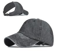 Enwokran Casquette de Baseball en Coton Chignon Haut Désordonné Réglable Bonnet Respirant Anti-UV Protection Solaire Distressed Casquette Afro Bouffante (Noir)