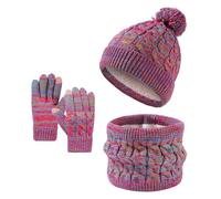 Enwokran Enfant Bonnet Écharpe et Gants Ensemble,Polaire Snood Bonnet Chapeaux avec Pompon Polaire Doublé Chauffe-Cou Écharpe et Gants Écran Tactile pour Fille Garçon 5-12 (Iridescent)