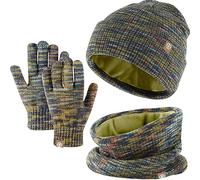 Enwokran Ensemble de Bonnet Écharpe Gants 3 en 1 pour Enfant- Bonnet en Tricot Thermique Tricoté Tour de Cou Chaud Gant Écran Tactile Set Accessoires D'hiver pour Fille Garçon 5-12 (Mélange Vert)