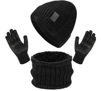 Enwokran Ensemble de Tricotés Bonnet Écharpe e Gants pour Homme,Chapeaux Foulard Écran Tactile Gants Set Doublé Chenille Tricot Bonnets Cache Cou Polaire Doublé pour Temps Froid (Noir)