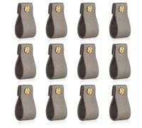 ENWWCH 12PCS Leather Dresser Knobs Drawer Pulls Soft Handle Upgrade The Appearance Of Furniture Perfect Replacement For Metal Cabinet Knob Pour Cuisine(Gray)