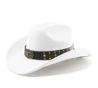 ENWWCH Chapeau de cowboy western en daim imitation tête taureau, haut-de-forme jazz, chapeau feutre, pare-soleil, grand à avant-toit Pour Festivals(WHITE)