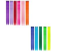 Enwye Lot de 22 extensions de cheveux à clipser, lisses et multicolores, de 55 cm, pour femmes