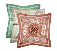 Enwye Lot de 3 foulards carrés en satin pour femme, 70 x 70 cm, jolis bandanas pastel, vert clair, marron, vert, en polyester, imprimés, accessoires pour cheveux