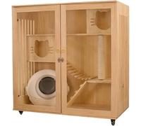 ENWYTE Cage Pour Chat Pour L'extérieur Maison Pour Chat En Bois Grande Cage Pour Chat Pour Une Utilisation Intérieure Et Extérieure Maison Pour Chat Multifonctionnelle De Luxe Avec Roues(120X60X120cm)