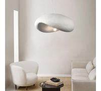 ENXING Lustre Moderne E27 Lustre Blanc Ovale Irrégulier Style Wabi-sabi Lustre Hauteur Réglable Convient Pour Chambre À Coucher Salon Salle À Manger Couloir (ampoule Non Incluse)(60cm)