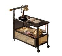 EnxJire Table d'Appoint à roulettes Table Basse de Style Ancien, Table d'appoint Mobile à Sens avancé, Table d'appoint à thé, Chariot de Salon en Bois Massif(Black1)