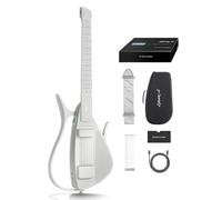 Enya CYBER-G Guitare Intelligente - avec cordes en silicone, 24 sons intégrés, guitare silencieuse de voyage blanc avec haut-parleur, système de batterie, app et accords interactifs pour débutants