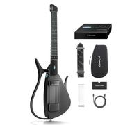 Enya CYBER-G Guitare Intelligente - avec cordes en silicone, 24 sons intégrés, guitare silencieuse de voyage noire avec haut-parleur, système de batterie, app et accords interactifs pour débutants