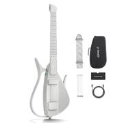 Enya CYBER-G Guitare Intelligente - avec cordes en silicone, 24 sons intégrés, guitare silencieuse de voyage blanc avec haut-parleur, système de batterie, app et accords interactifs pour débutants