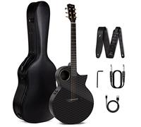 Enya Guitares Acoustique EA-X4E Fibre de Carbone Electriques Guitare 41 Pouces avec Elixir Cordes Housse Sangle Noir Cutaway