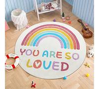 Enyhom Tapis Chambre Enfant Fille Bebe, 120 cm Rond Doux Tapis Jeu Enfant Antidérapant Lavable Superbe Arc-en-Ciel Tapis de Jeu pour Enfants, Classe Maternelle, Chambre Gaming