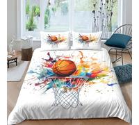 ENYISIYULO 3D, Imprimé Basket Peint Literie en Microfibre Super Douce Et Respirante Housse De Couette 3 Pièces Et Taie d'oreiller Double（200x200cm）