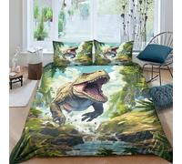 ENYISIYULO 3D, Imprimé Dinosauress Parure De Lit Microfibre Super Douce Et Respirante Set De Housse De Couette 3 Pièces Et Taie d'oreiller Double(200x200cm)