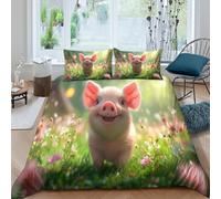ENYISIYULO 3D, Imprimé Le Petit Cochon Ensemble De Literie avec Microfibre Super Douce Et Respirante Housse De Couette 3 Pièces Et Taie d'oreiller King(220x240cm)